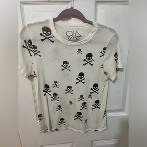 Chaser Skull Print Tee White and Black Short Sleeve